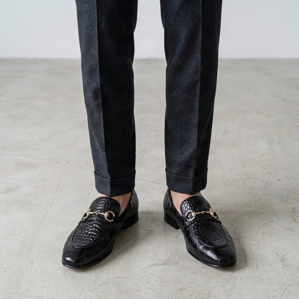 Men's crocodile horsebit loafers in black