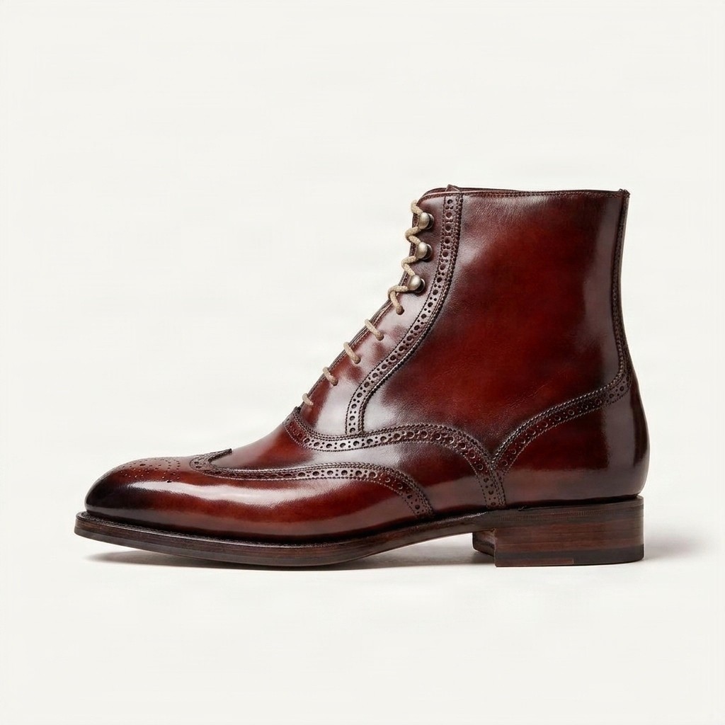 Men's burgundy leather ankle boots wingtip
