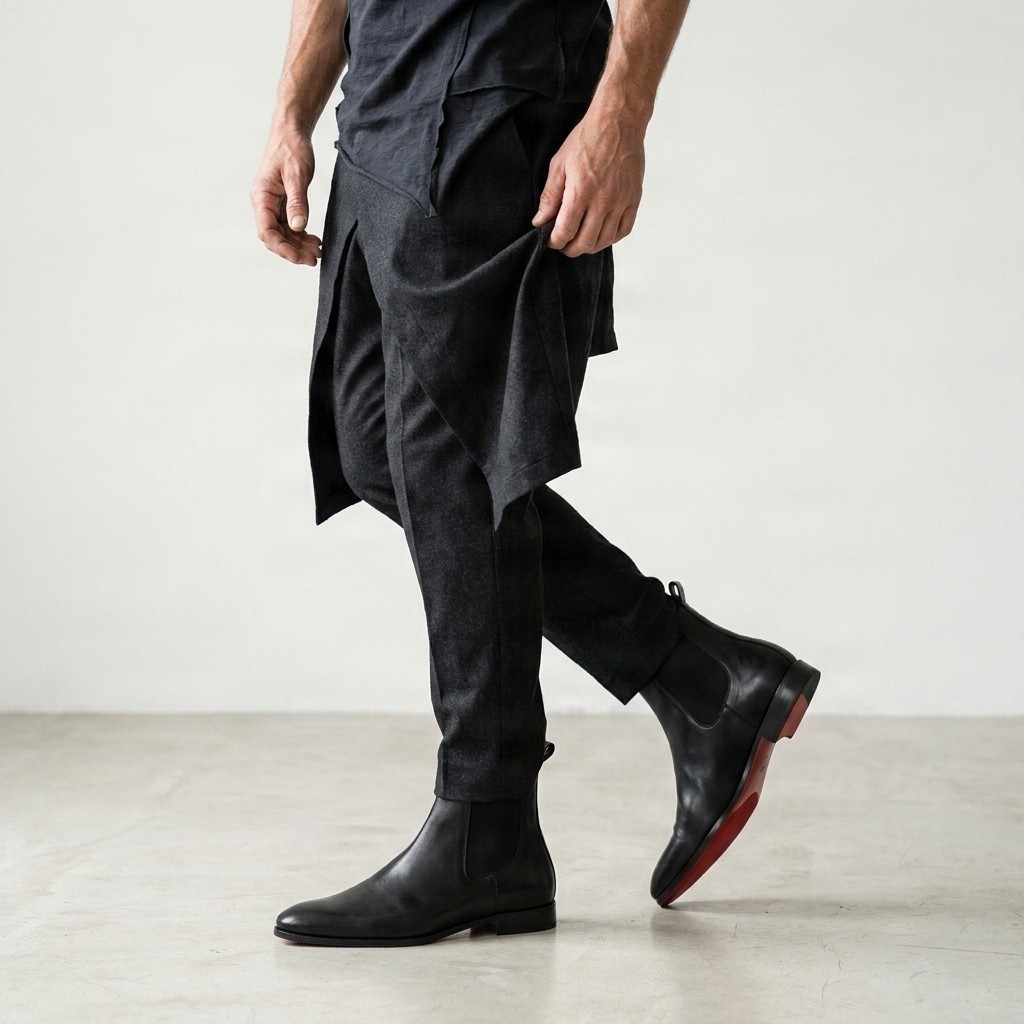 Men's black leather chelsea boots red