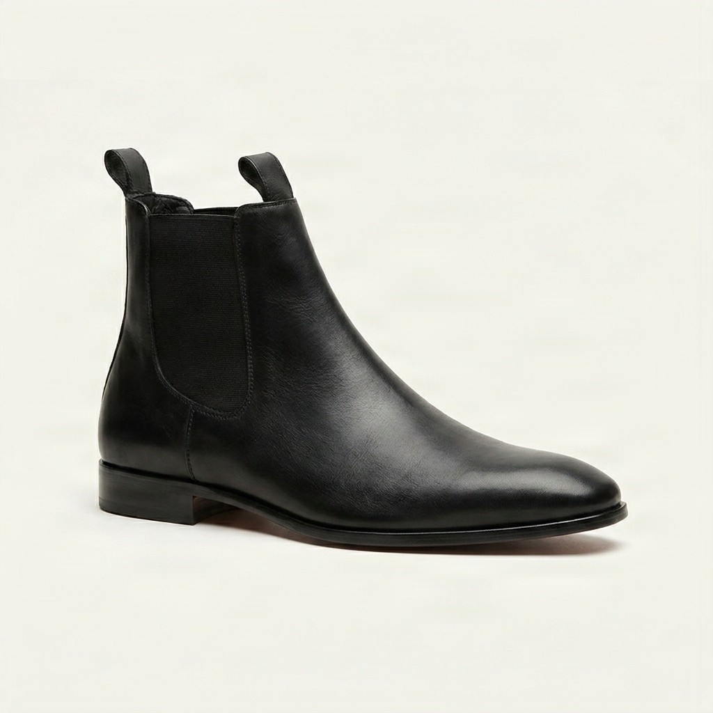 Black leather chelsea boots red for men