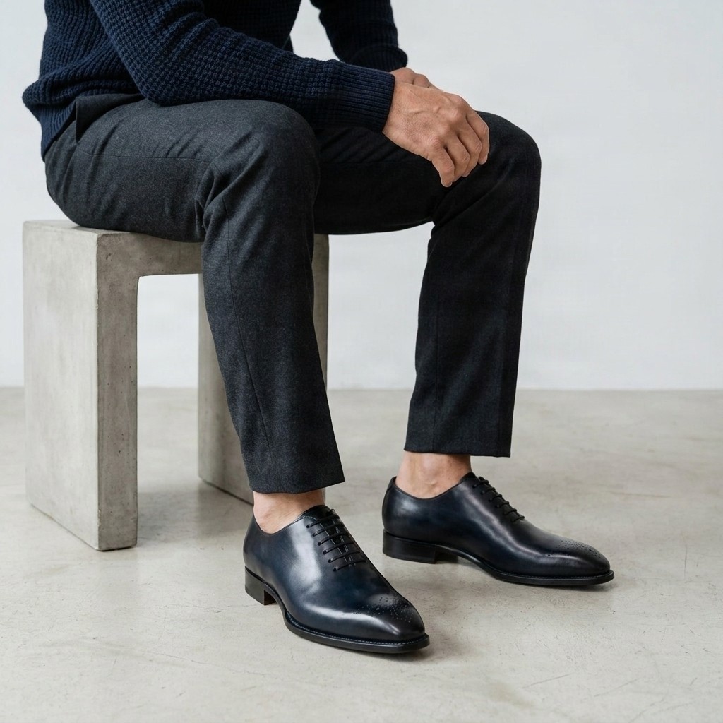 Men's navy leather brogues