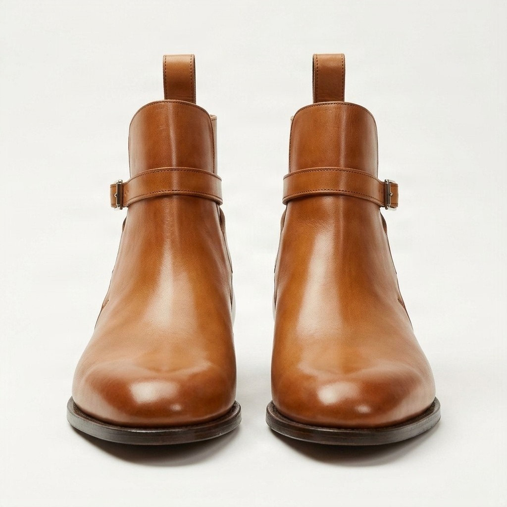 Men's leather jodhpur boots pull tab in cognac