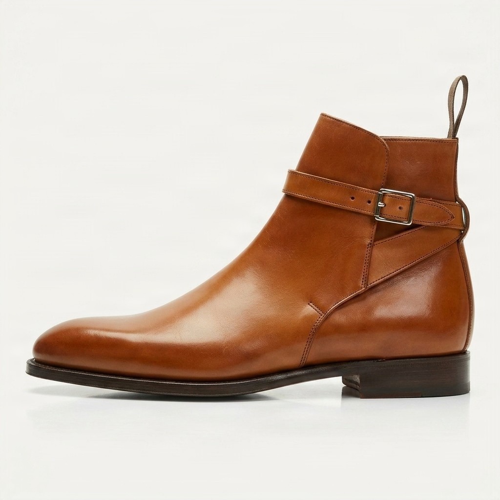 Cognac leather jodhpur boots pull tab for men