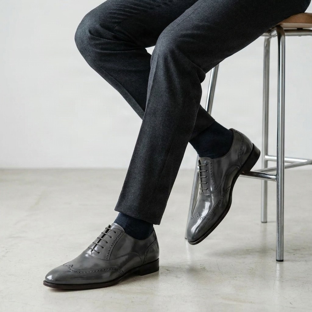 Men's grey leather wingtip brogues