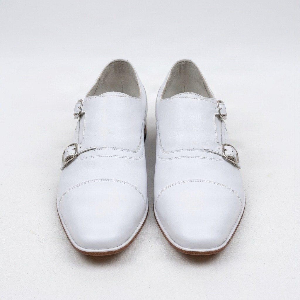 Men's leather double monk strap shoes in white