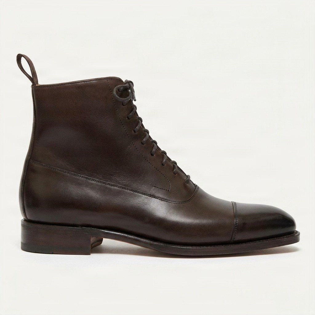 Men's brown leather dress boots cap toe