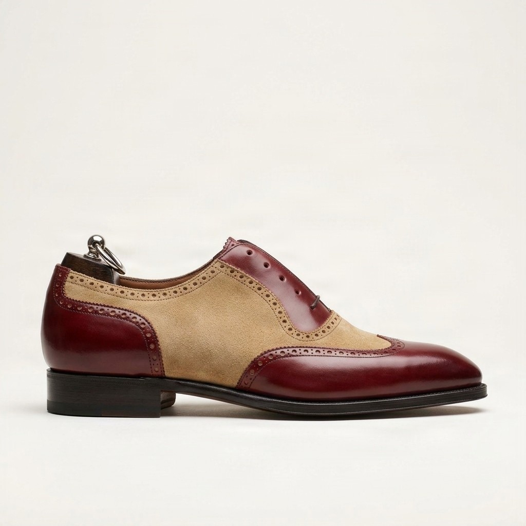 Men's burgundy and beige suede brogues
