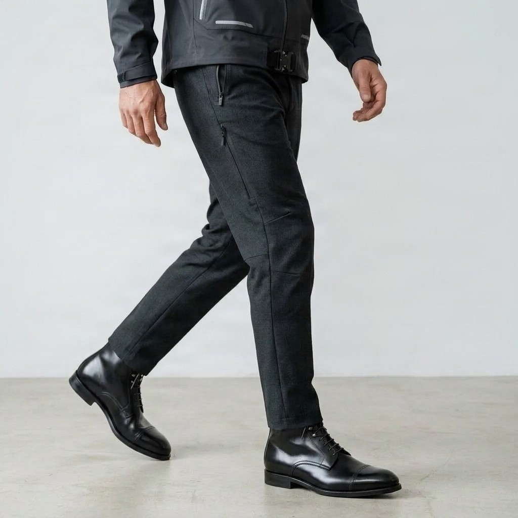 Men's black leather dress boots cap toe lace