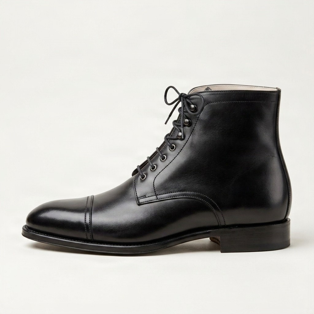 Men's leather dress boots cap toe lace in black