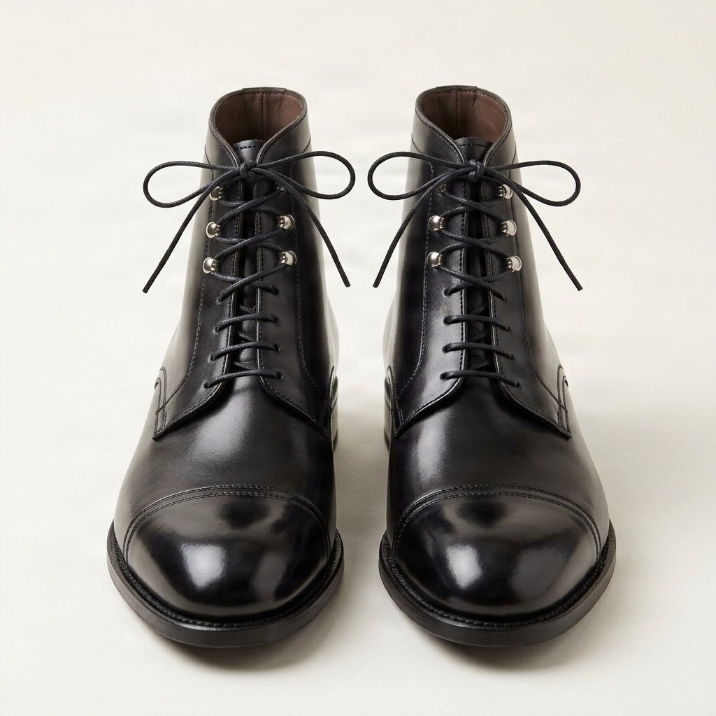 Black leather dress boots cap toe lace for men