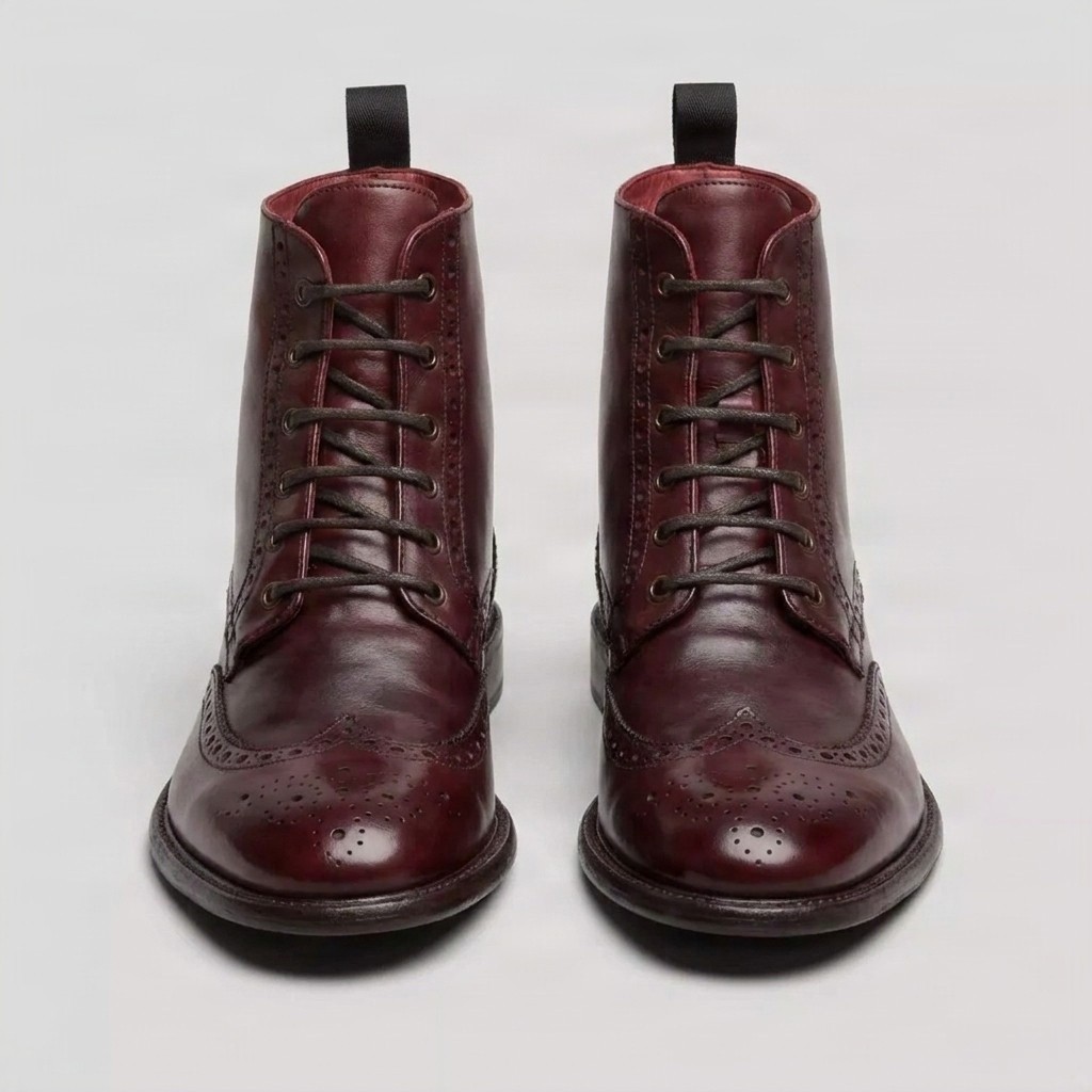 Burgundy leather wingtip brogues brogueing for men