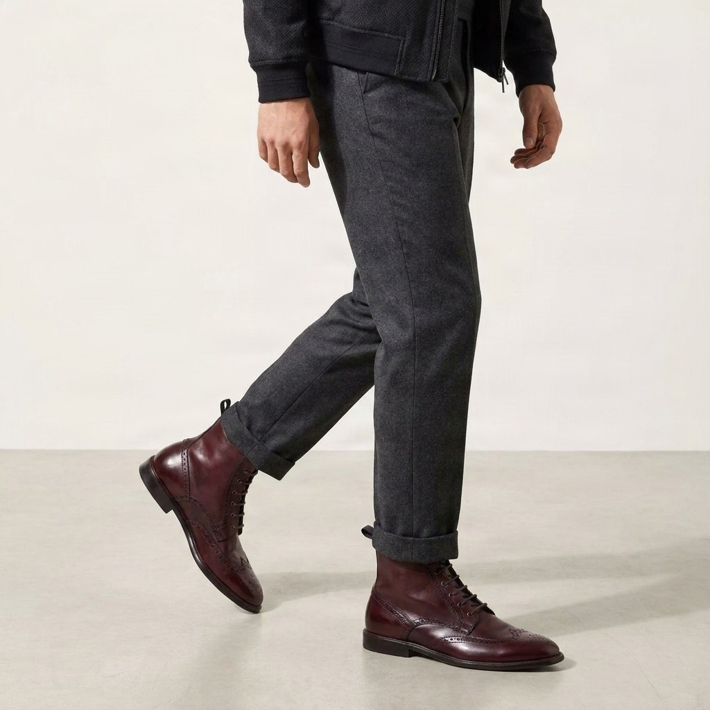 Men's burgundy leather wingtip brogues brogueing