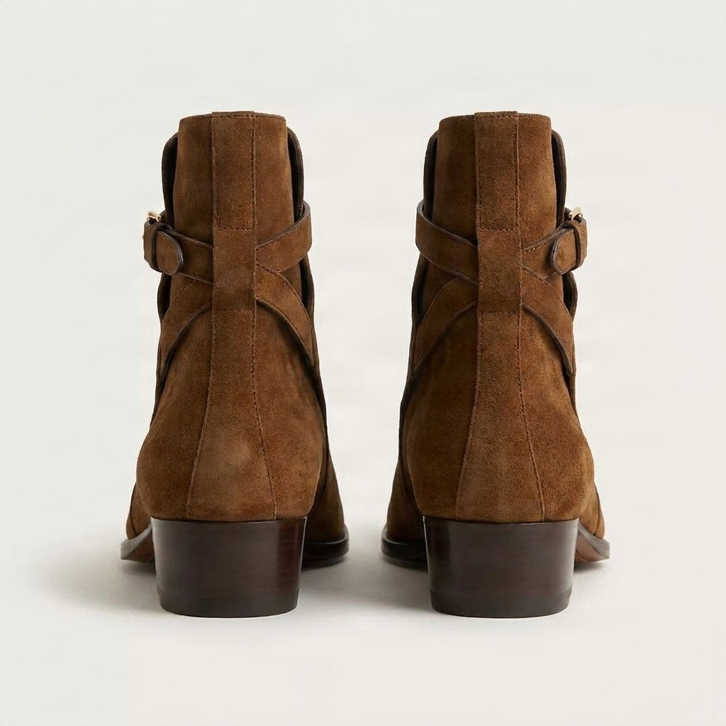 Brown suede jodhpur boots pointed toe for men