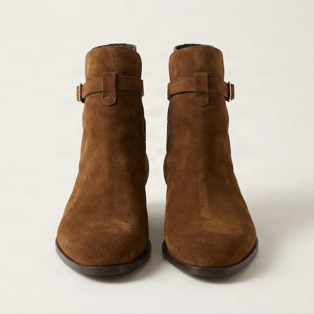 Men's brown suede jodhpur boots pointed toe