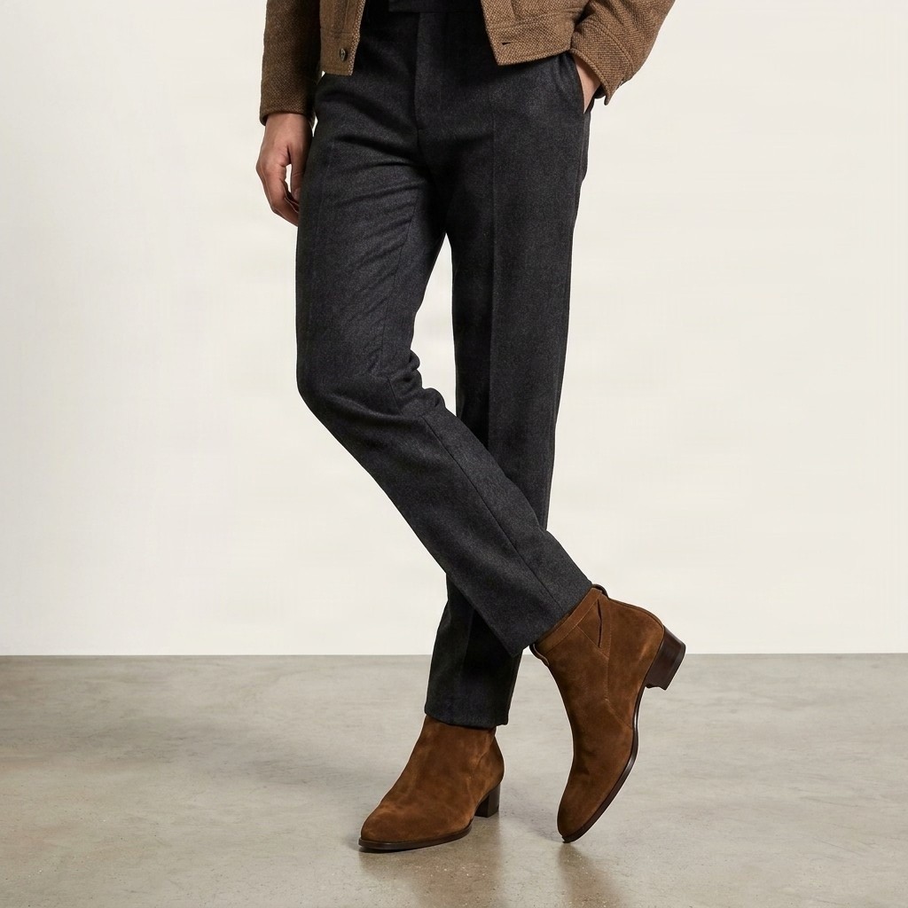 Men's suede jodhpur boots pointed toe in brown