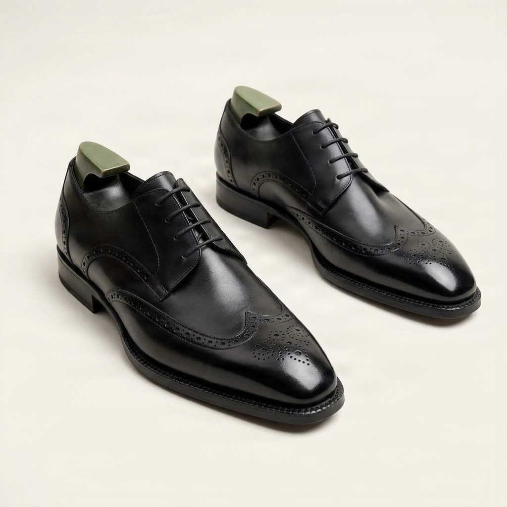 Black leather wingtip brogues