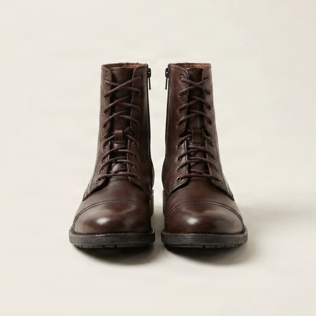 Men's leather combat boots side zip in brown