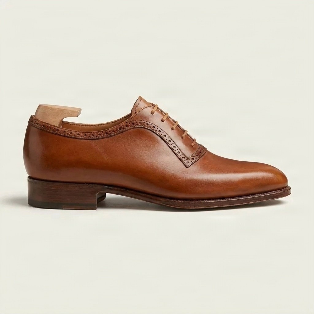 Men's cognac leather brogues saddle
