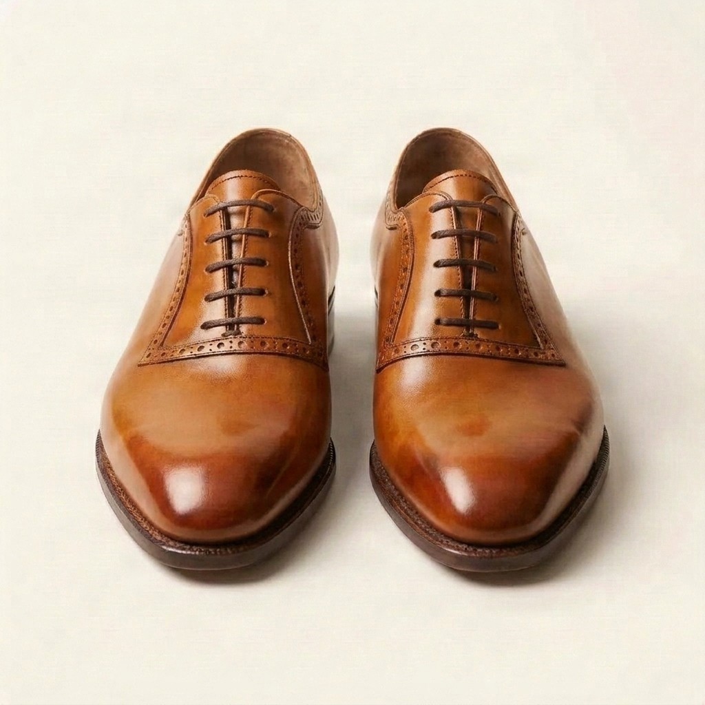 Men's leather brogues saddle in cognac