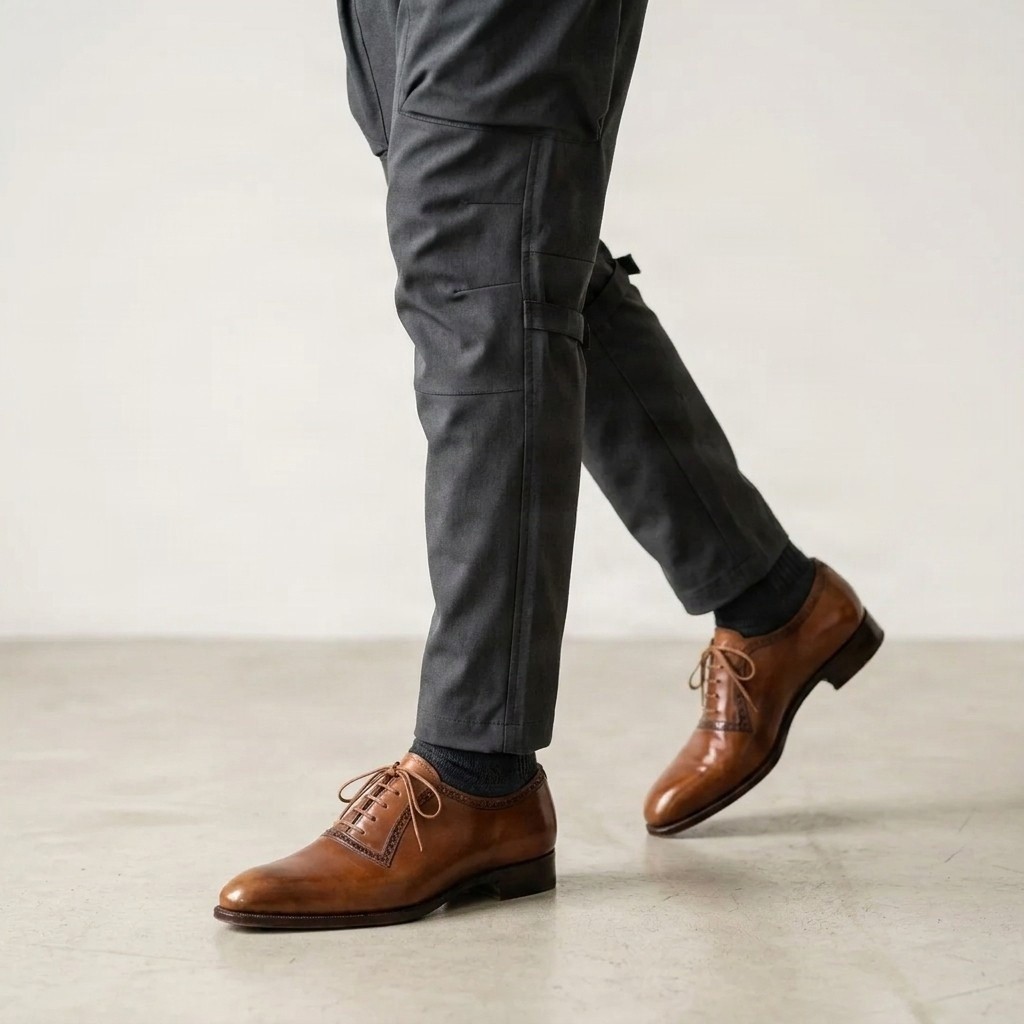 Cognac leather brogues saddle for men