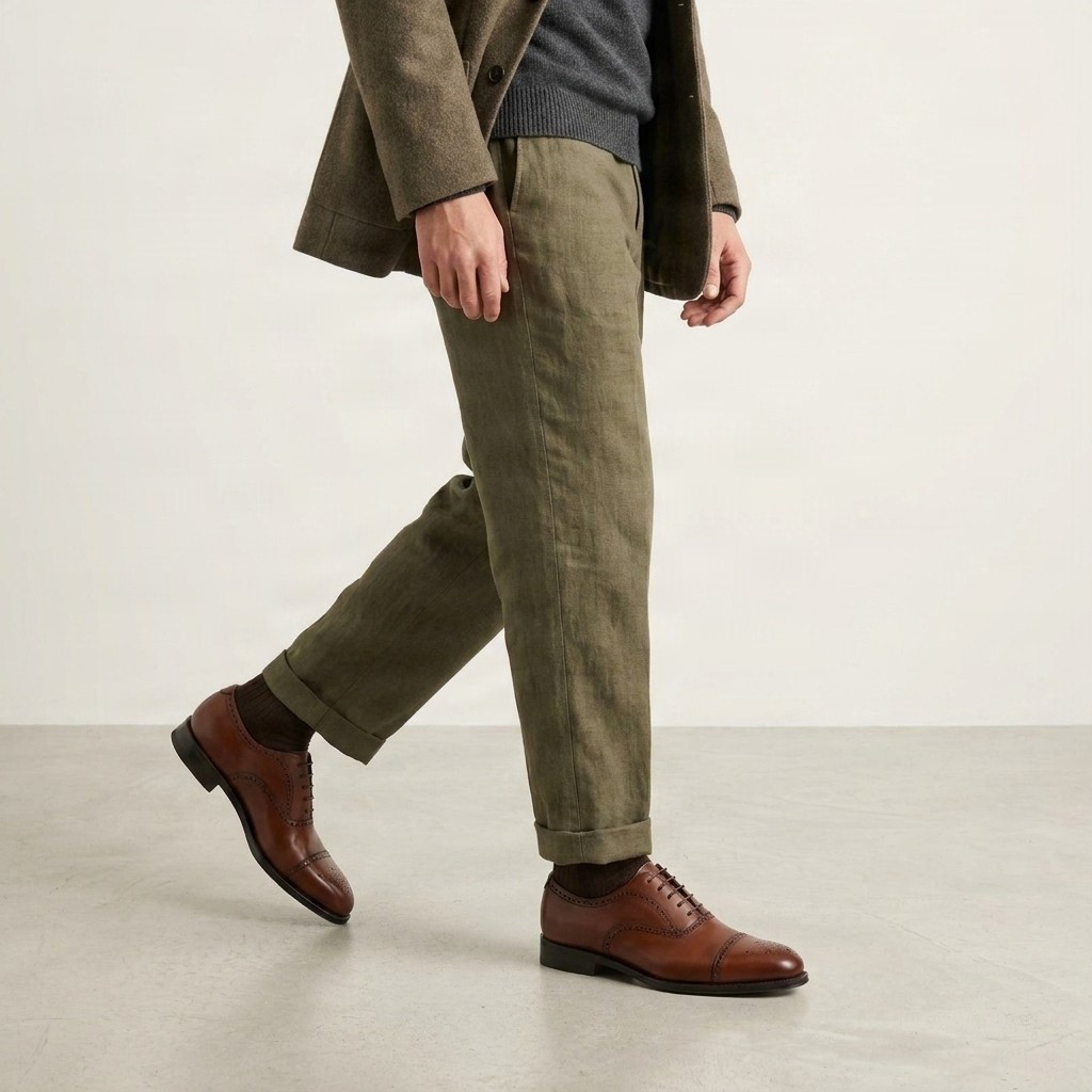Men's brown leather cap toe brogues full