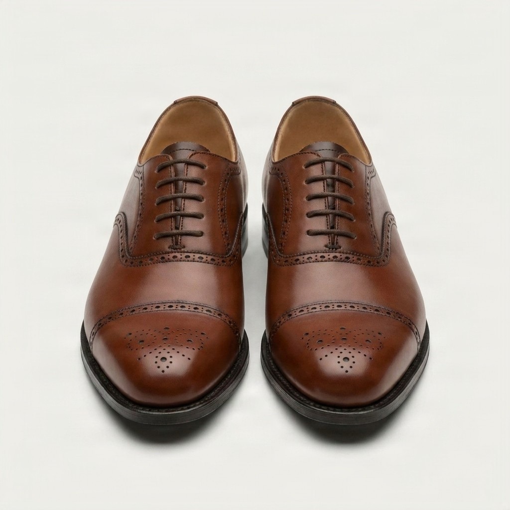 Men's leather cap toe brogues full in brown