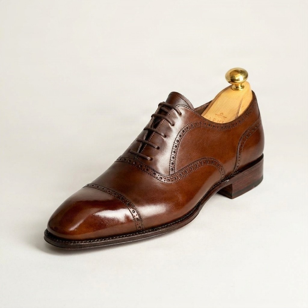 Men's leather cap toe brogues heel in brown
