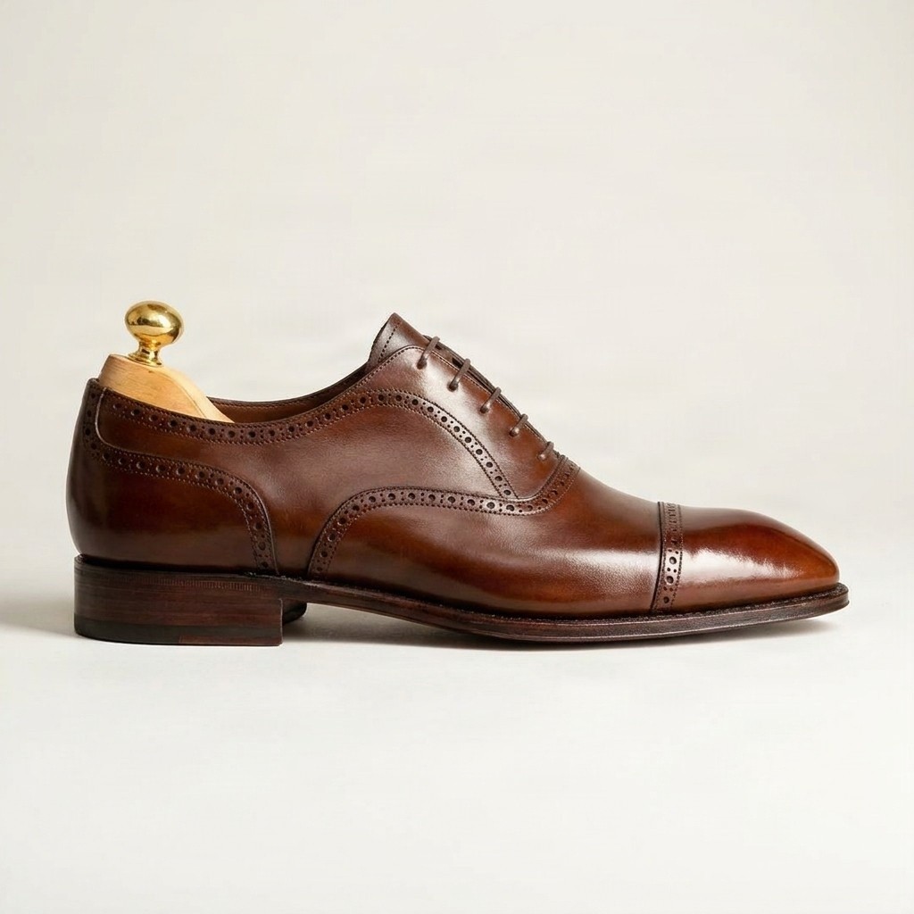 Men's brown leather cap toe brogues heel