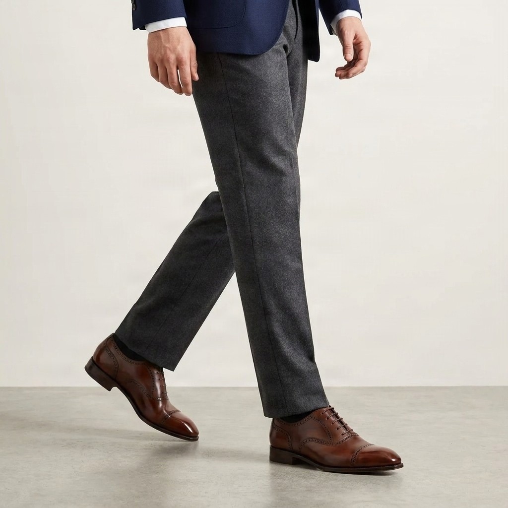 Brown leather cap toe brogues heel for men