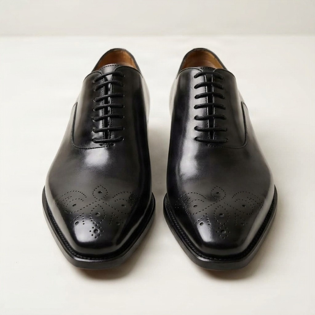 Men's leather brogues medallion in black