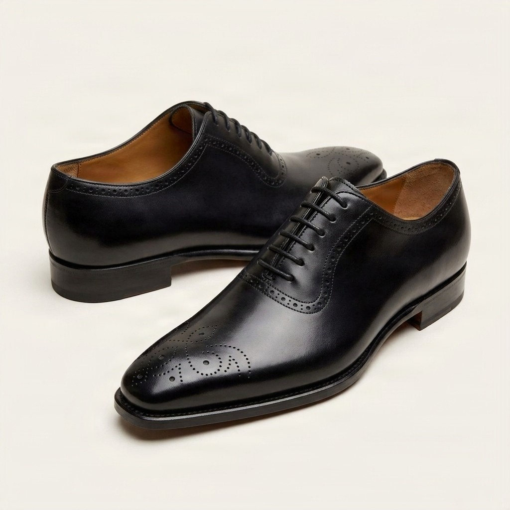 Black leather brogues medallion