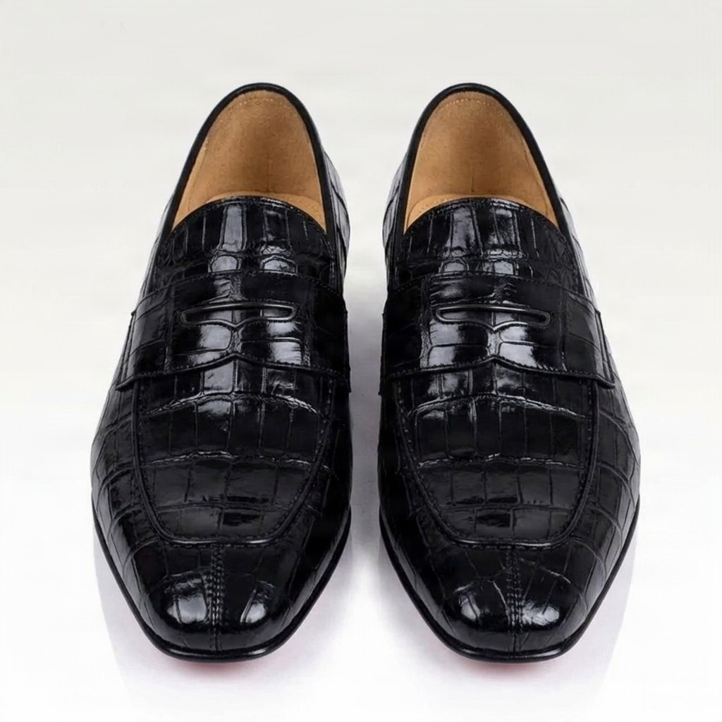 Men's crocodile penny loafers in black