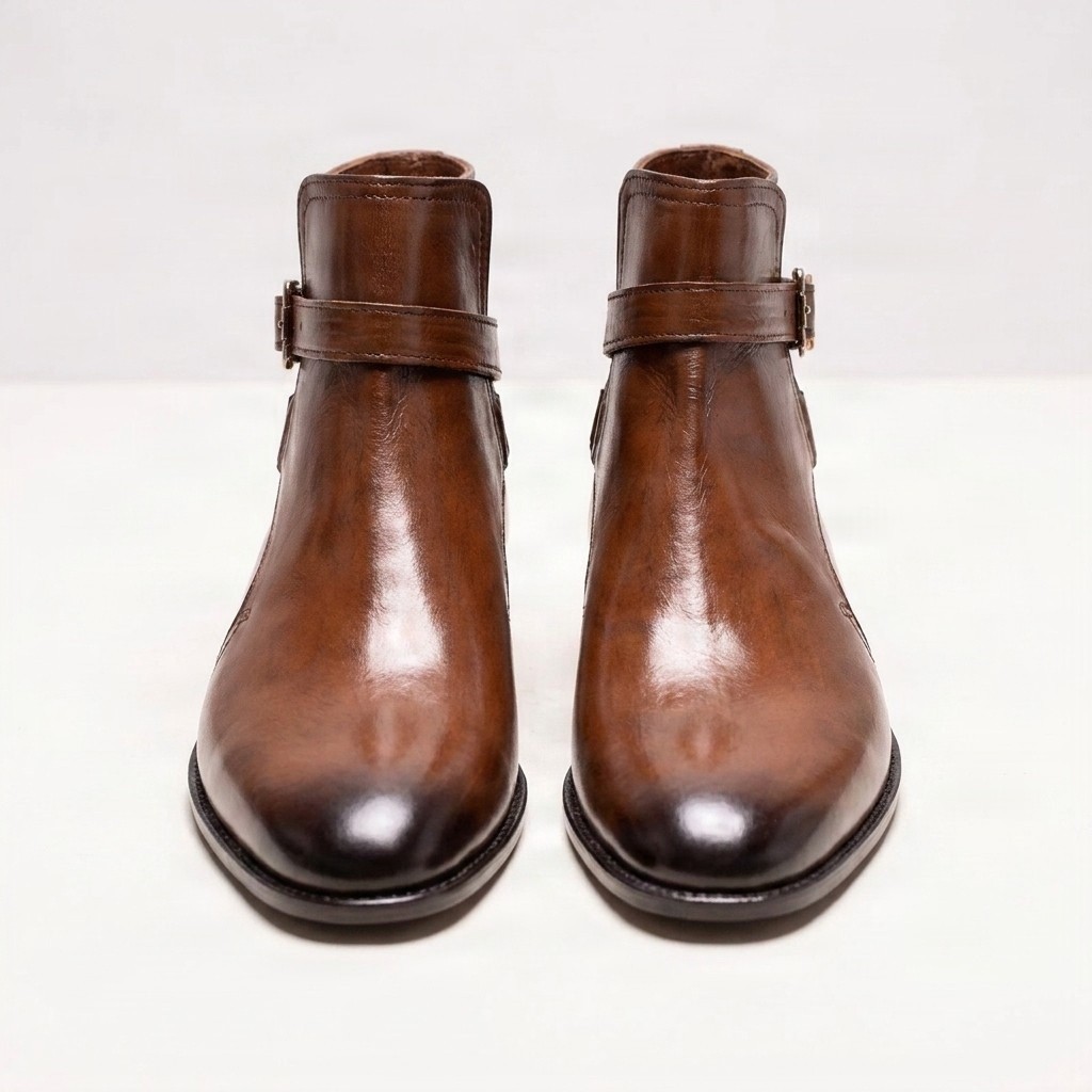 Brown leather jodhpur boots buckle ankle for men