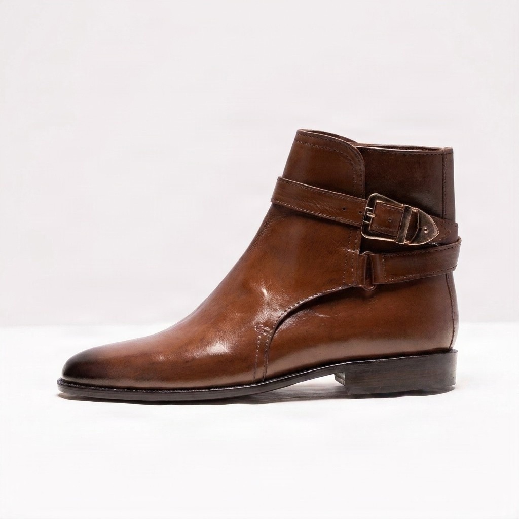 Men's leather jodhpur boots buckle ankle in brown