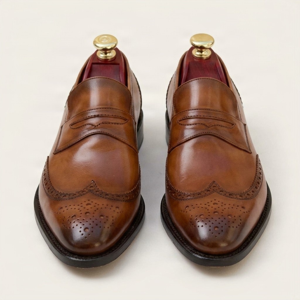 Cognac leather penny loafers for men