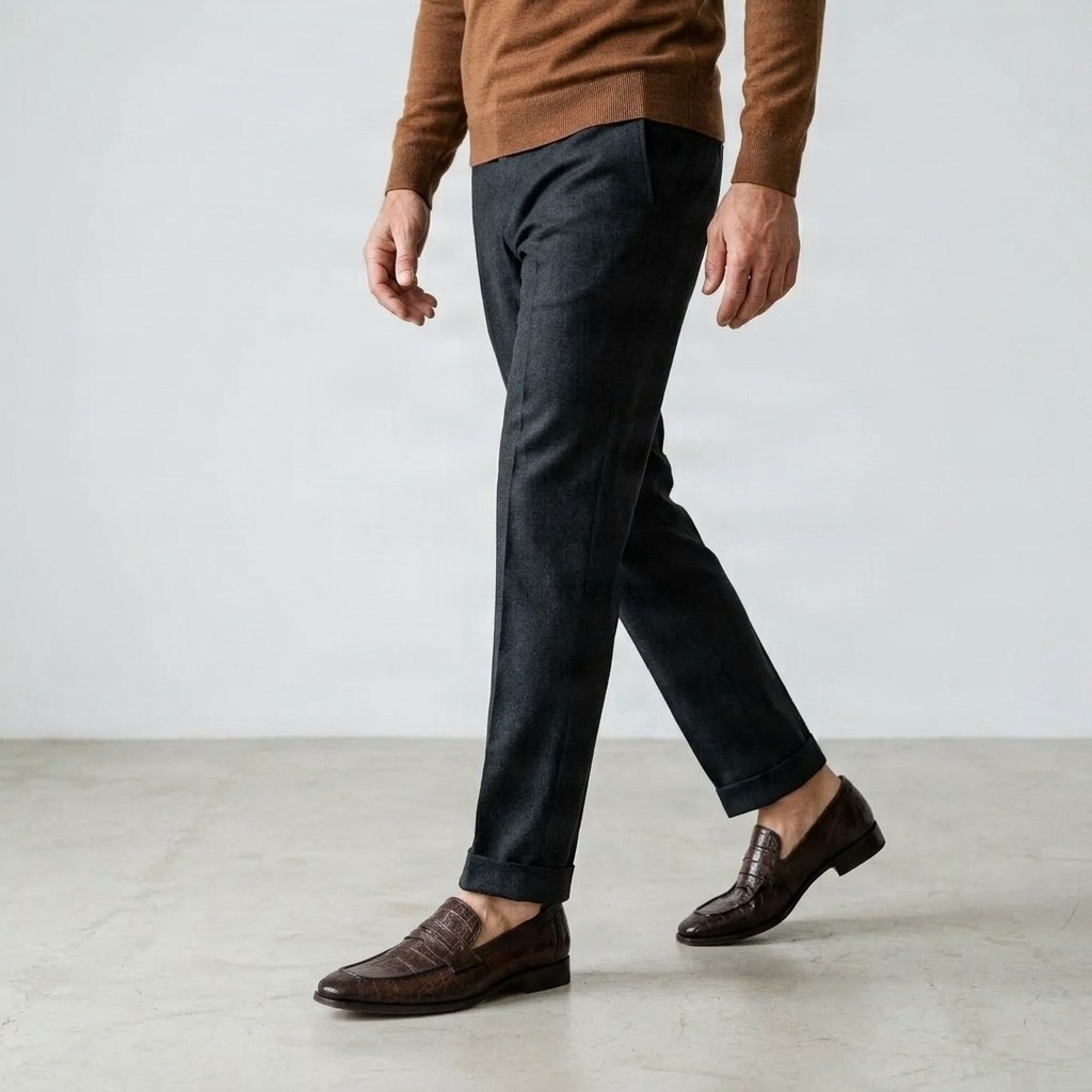 Men's brown crocodile penny loafers toe