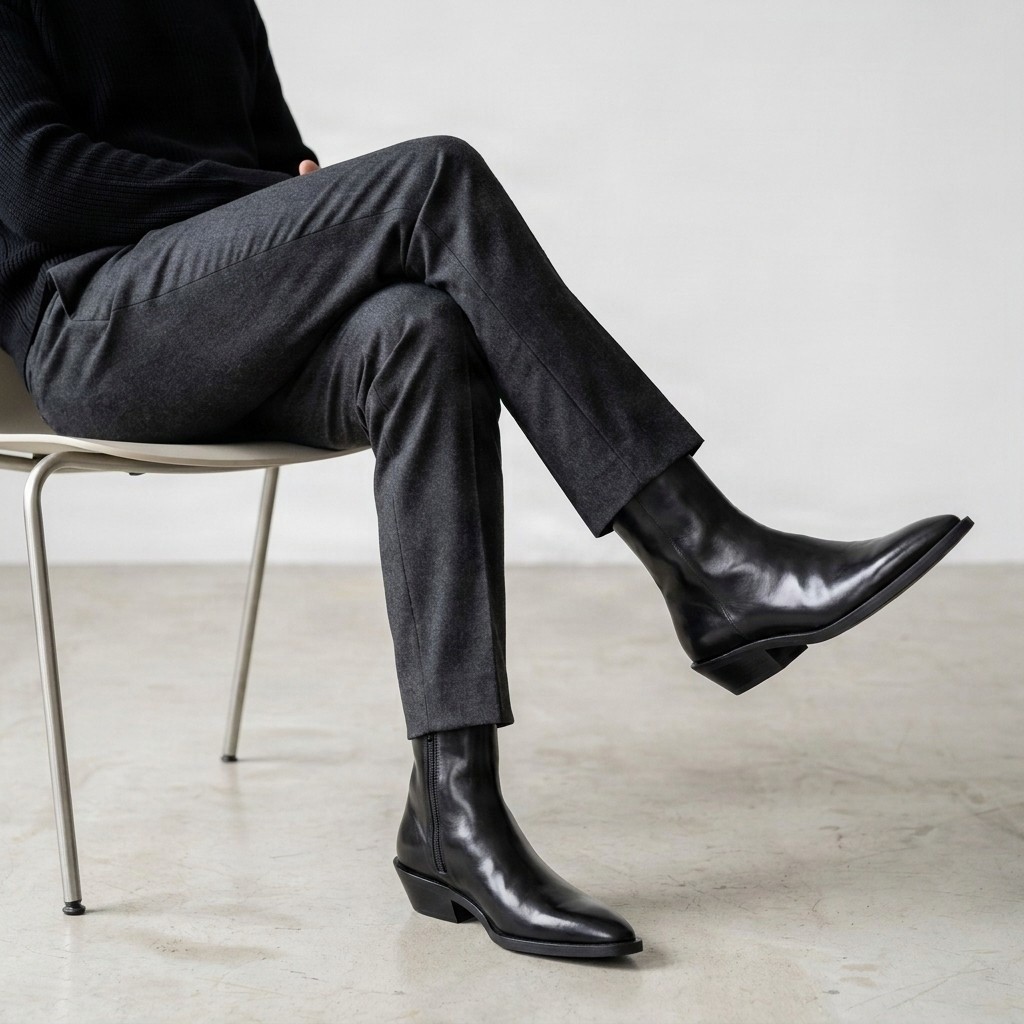 Black leather ankle boots for men