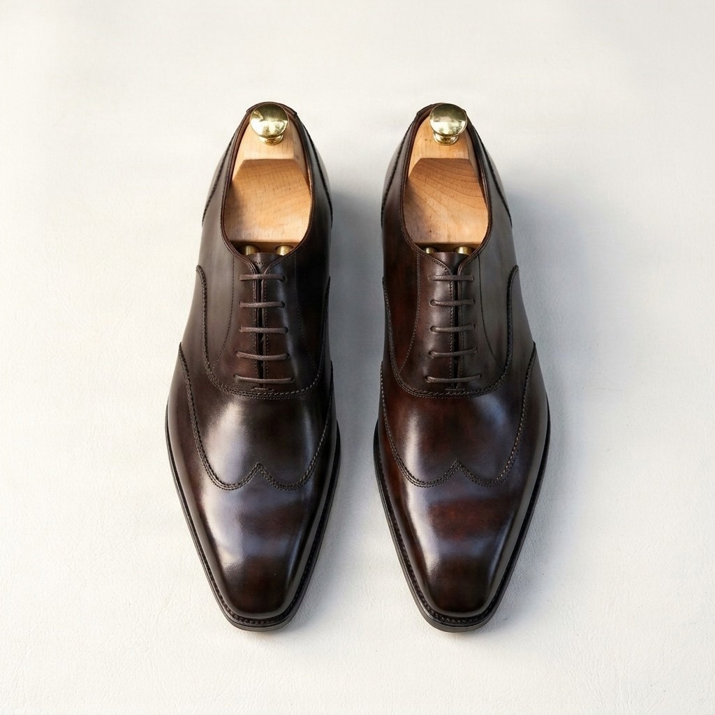 Men's brown leather wingtip brogues w shaped
