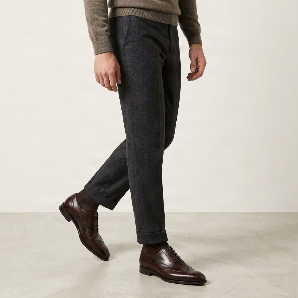 Brown leather wingtip brogues w shaped for men