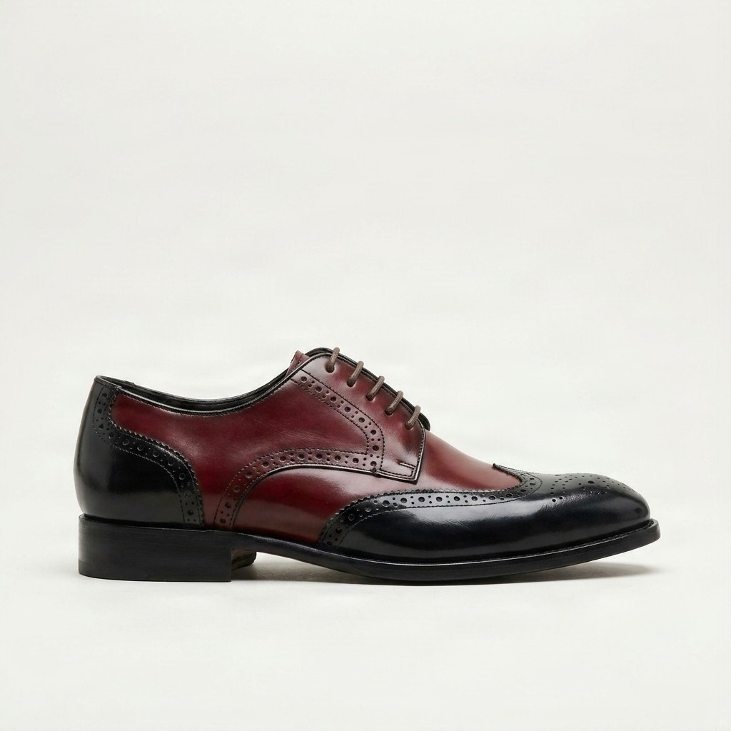 Men's leather brogues in burgundy and black