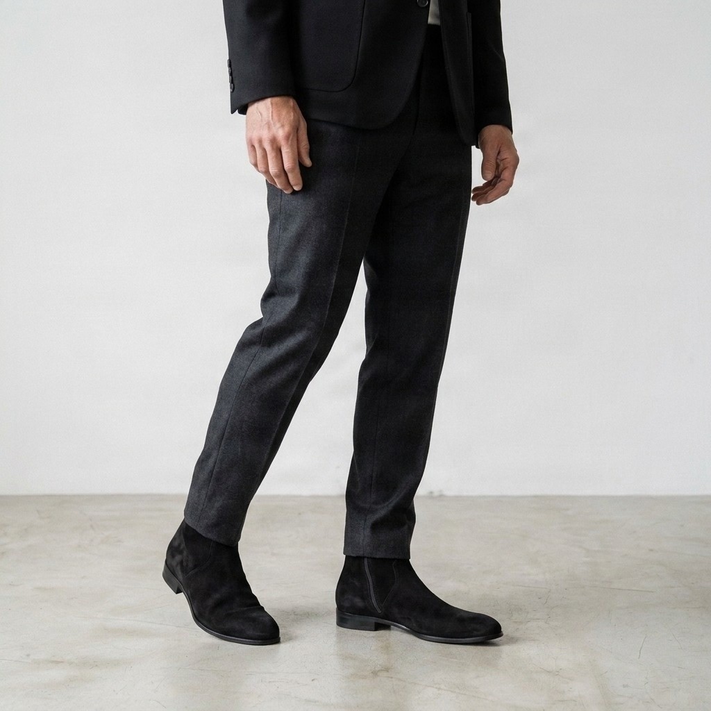 Men's suede ankle boots side zip in black