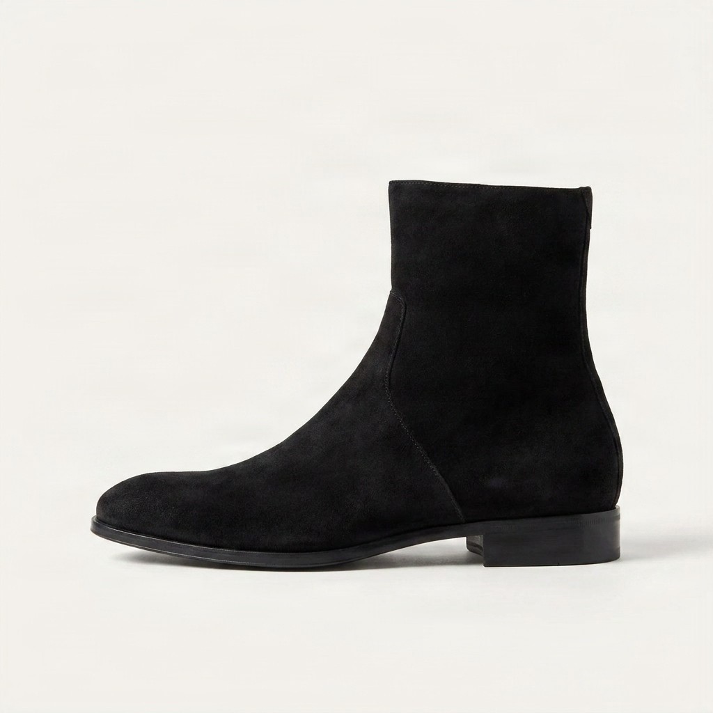 Black suede ankle boots side zip for men