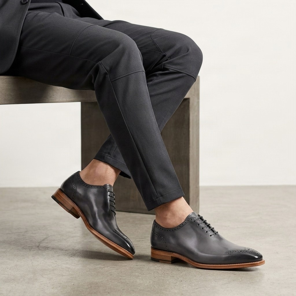 Men's leather brogues pointed toe in grey