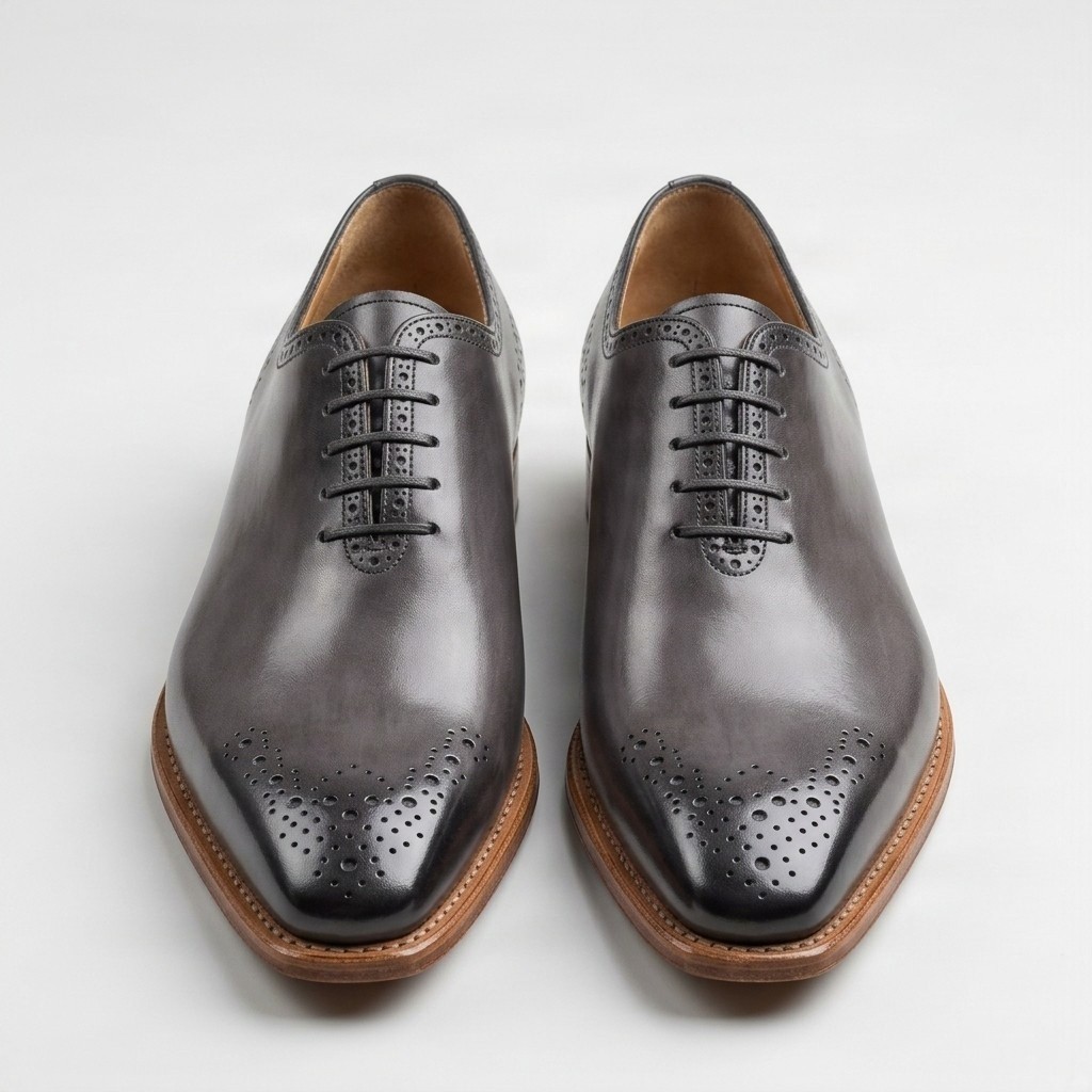 Men's grey leather brogues pointed toe