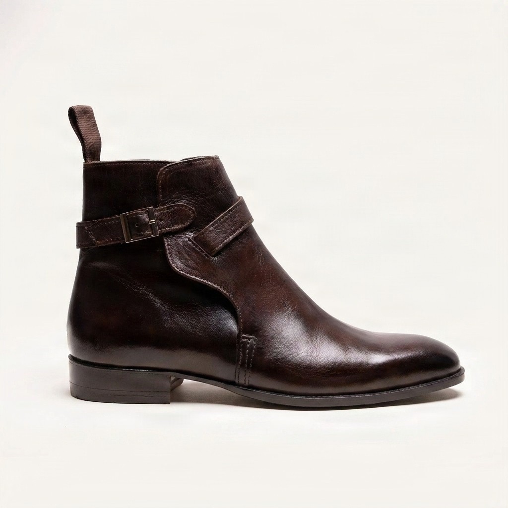 Men's leather jodhpur boots in burgundy