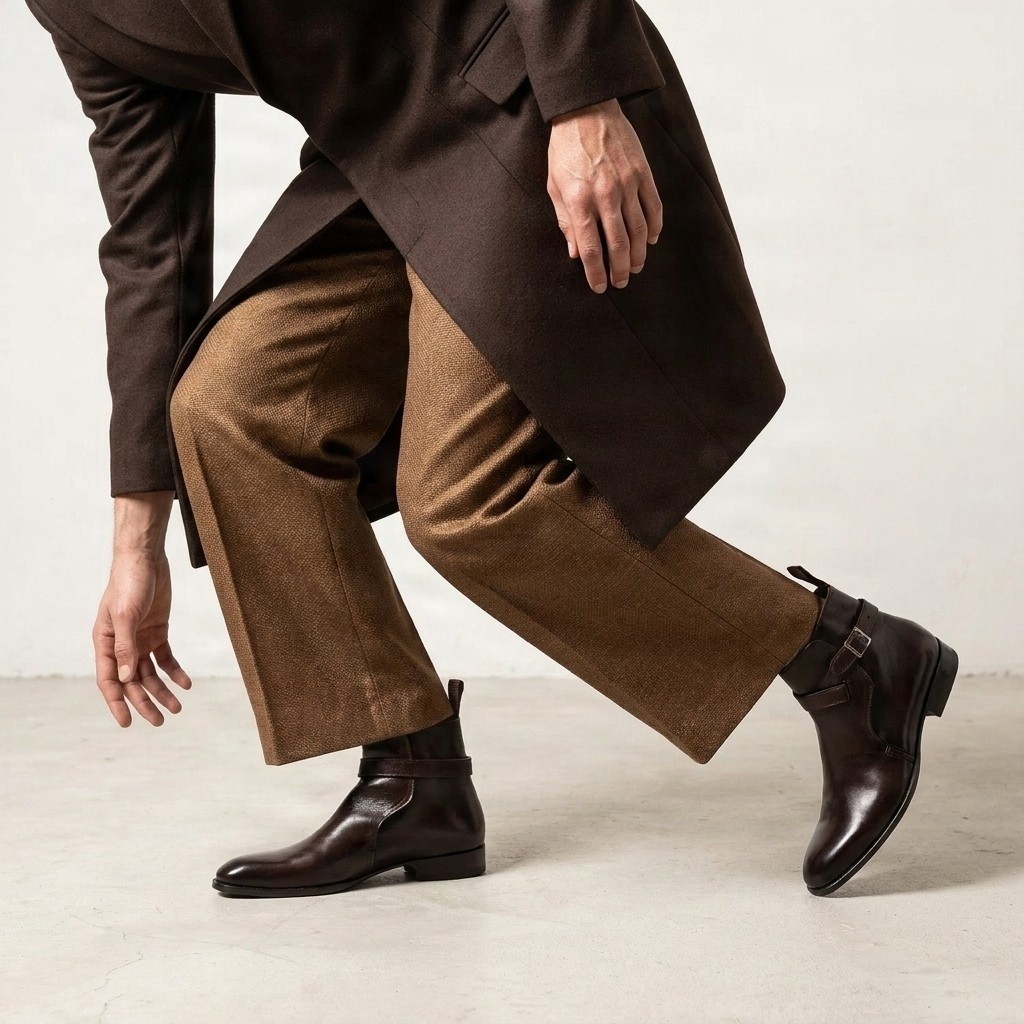 Burgundy leather jodhpur boots for men