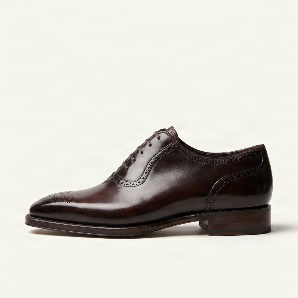 Men's leather wingtip brogues square toe in burgundy