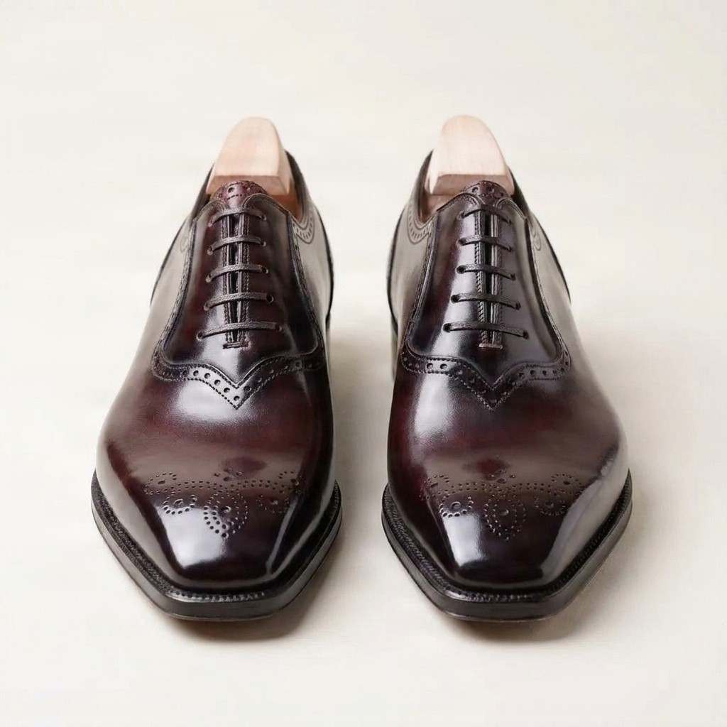 Men's burgundy leather wingtip brogues square toe