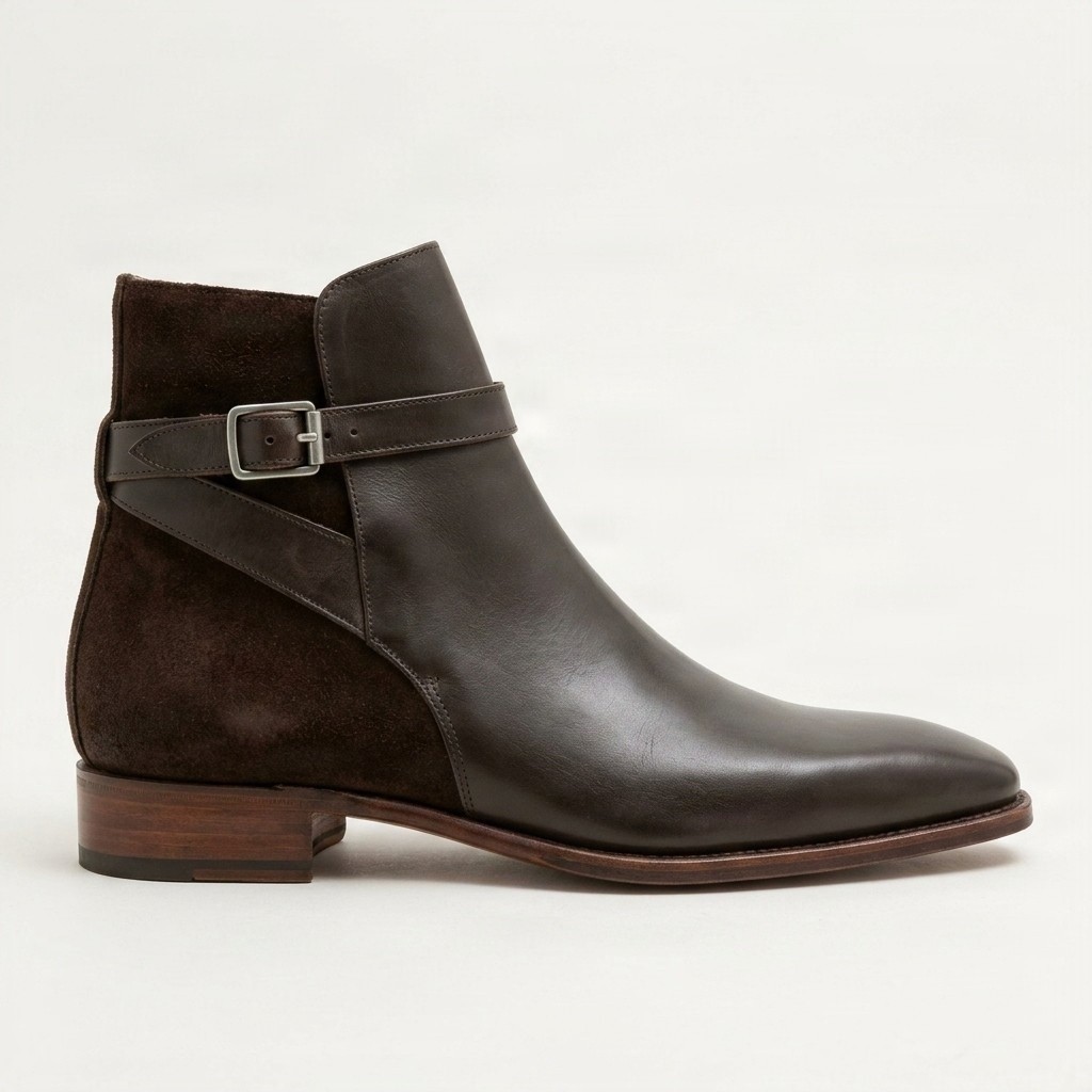 Brown suede jodhpur boots buckle heel for men