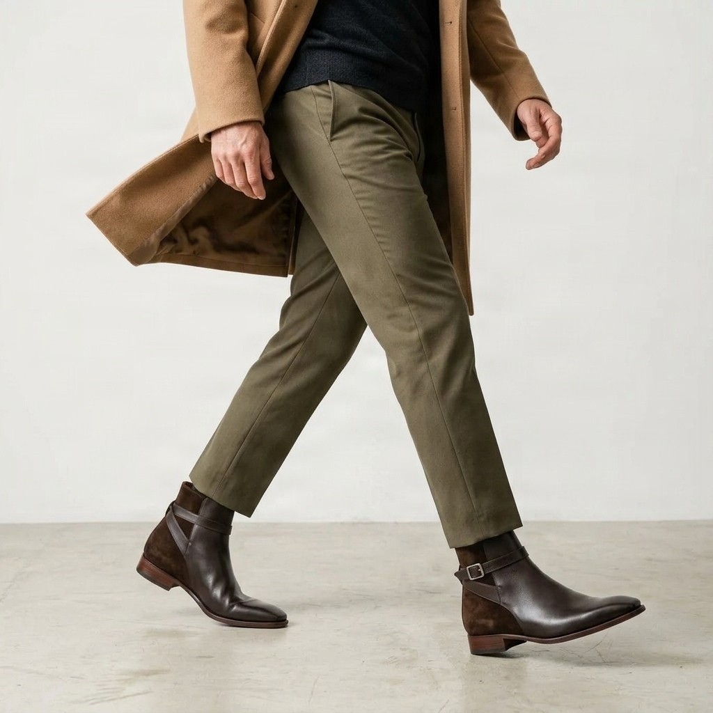 Men's brown suede jodhpur boots buckle heel